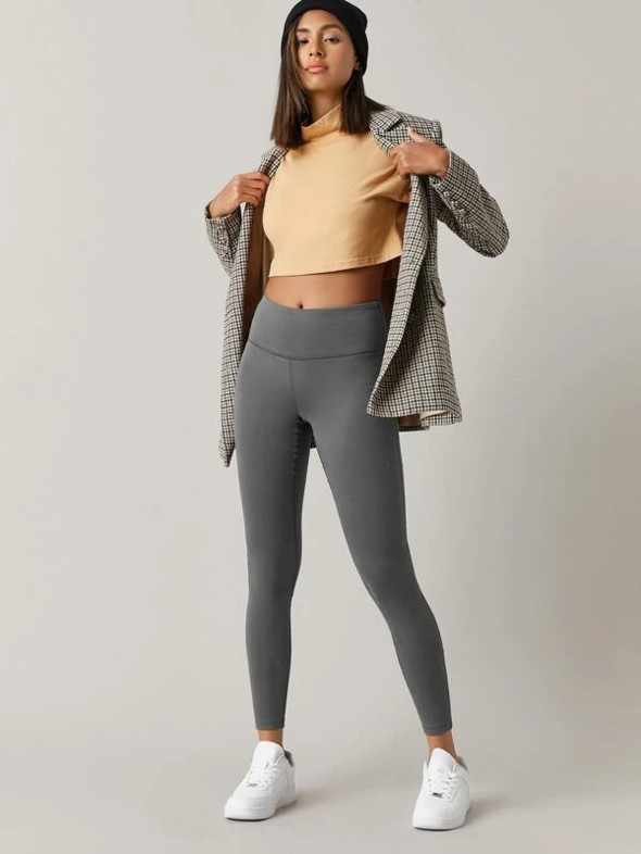 Buy GO COLORS Grey Womens Solid Leggings | Shoppers Stop
